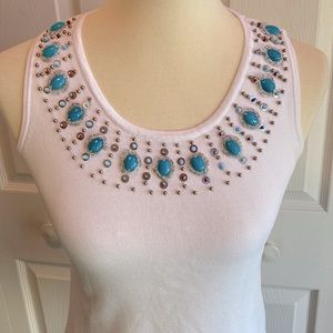 Joseph A. Turquoise Beaded Top